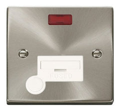 Satin Chrome - White Inserts Satin Chrome 13A Fused Connection Unit With Neon With Flex - White Trim