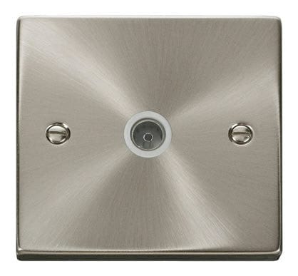 Satin Chrome - White Inserts Satin Chrome 1 Gang Single Coaxial TV Socket - White Trim