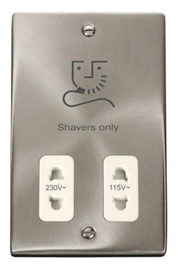 Satin Chrome - White Inserts Satin Chrome Shaver Socket 115v/230v - White Trim