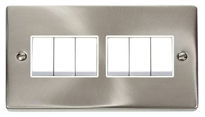 Satin Chrome - White Inserts Satin Chrome 10A 6 Gang 2 Way Light Switch - White Trim