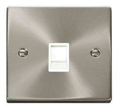 Satin Chrome - White Inserts Satin Chrome Rj11 Socket - White Trim