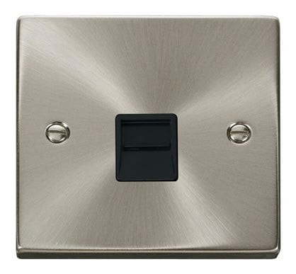 Satin Chrome - Black Inserts Satin Chrome Master Telephone Single Socket - Black Trim