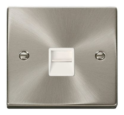 Satin Chrome - White Inserts Satin Chrome Master Telephone Single Socket - White Trim