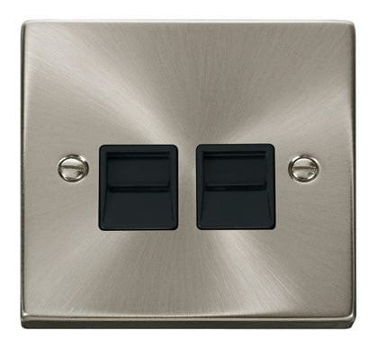 Satin Chrome - Black Inserts Satin Chrome Master Telephone Twin Socket - Black Trim