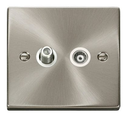 Satin Chrome - White Inserts Satin Chrome Satellite And Isolated Coaxial 1 Gang Socket - White Trim