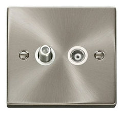 Satin Chrome - White Inserts Satin Chrome Satellite And Isolated Coaxial 1 Gang Socket - White Trim