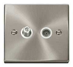 Satin Chrome - White Inserts Satin Chrome Satellite & Coaxial Socket 1 Gang - White Trim