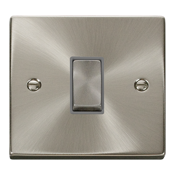 Satin Chrome - Black Inserts Satin Chrome 10A 1 Gang 2 Way Ingot Light Switch - Black Trim