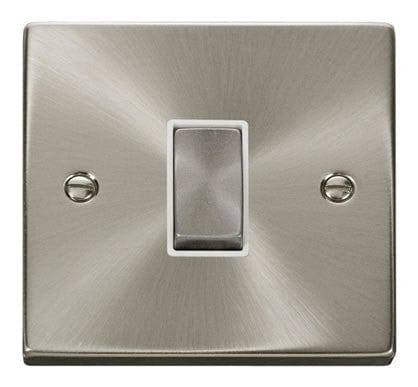 Satin Chrome - White Inserts Satin Chrome 10A 1 Gang 2 Way Ingot Light Switch - White Trim