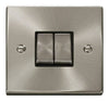 Satin Chrome - Black Inserts Satin Chrome 10A 2 Gang 2 Way Ingot Light Switch - Black Trim