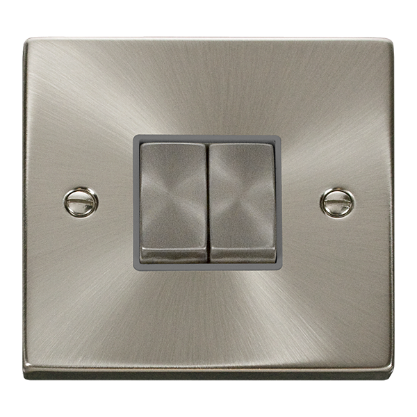 Satin Chrome - Black Inserts Satin Chrome 10A 2 Gang 2 Way Ingot Light Switch - Black Trim