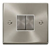 Satin Chrome - White Inserts Satin Chrome 10A 2 Gang 2 Way Ingot Light Switch - White Trim