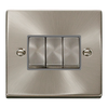 Satin Chrome - Black Inserts Satin Chrome 10A 3 Gang 2 Way Ingot Light Switch - Black Trim