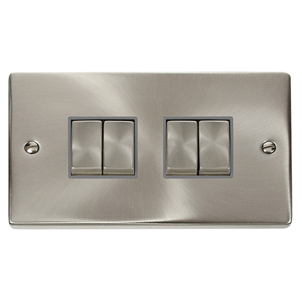 Satin Chrome - Black Inserts Satin Chrome 10A 4 Gang 2 Way Ingot Light Switch - Black Trim