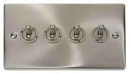 Satin Chrome - White Inserts Satin Chrome 4 Gang 2 Way 10AX Toggle Light Switch