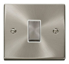 Satin Chrome - White Inserts Satin Chrome 10A 1 Gang Intermediate Ingot Light Switch - White Trim