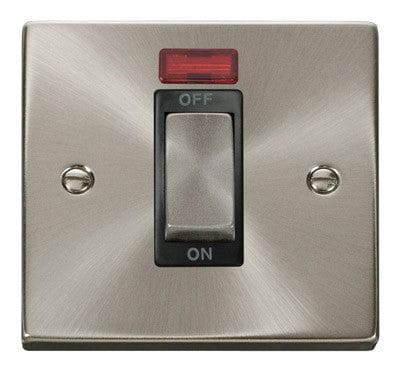 Satin Chrome - Black Inserts Satin Chrome 1 Gang Ingot Size 45A Switch With Neon - Black Trim