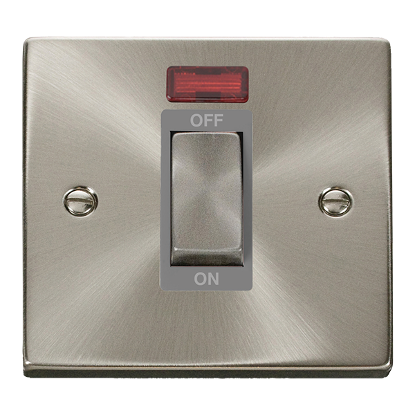 Satin Chrome - Black Inserts Satin Chrome 1 Gang Ingot Size 45A Switch With Neon - Black Trim