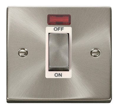 Satin Chrome - White Inserts Satin Chrome 1 Gang Ingot Size 45A Switch With Neon - White Trim