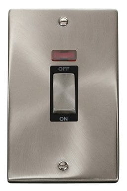 Satin Chrome - Black Inserts Satin Chrome 2 Gang Ingot Size 45A Switch With Neon - Black Trim