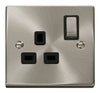 Satin Chrome - Black Inserts Satin Chrome 1 Gang 13A DP Ingot Switched Plug Socket - Black Trim