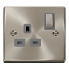 Satin Chrome - Black Inserts Satin Chrome 1 Gang 13A DP Ingot Switched Plug Socket - Black Trim