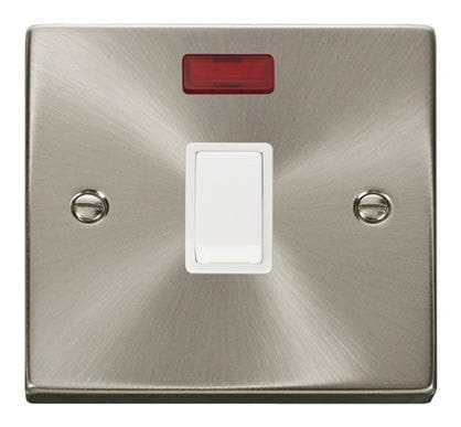 Satin Chrome - White Inserts Satin Chrome 1 Gang 20A DP Switch With Neon - White Trim