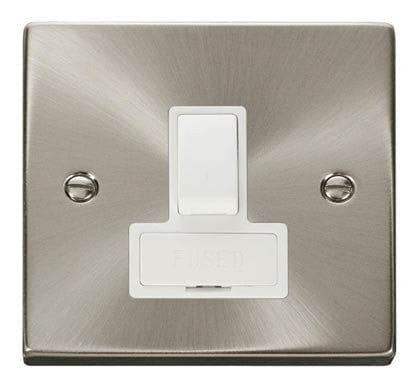 Satin Chrome - White Inserts Satin Chrome 13A Fused Connection Unit Switched - White Trim