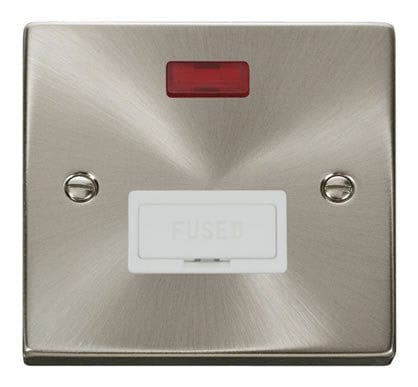 Satin Chrome - White Inserts Satin Chrome 13A Fused Connection Unit With Neon - White Trim