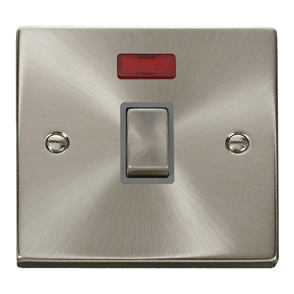 Satin Chrome - Black Inserts Satin Chrome 1 Gang 20A Ingot DP Switch With Neon - Black Trim