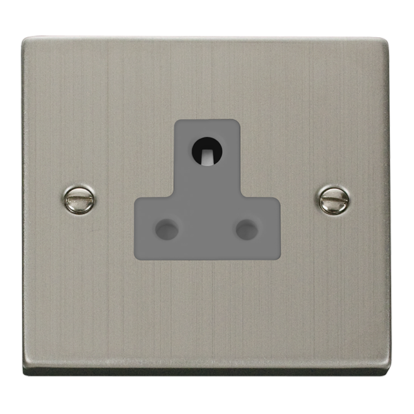 Stainless Steel 1 Gang 5A Round Pin Socket - Grey Trim