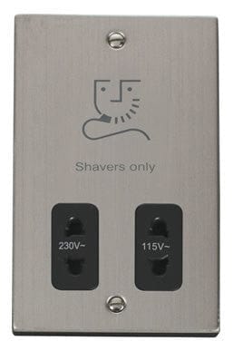 Stainless Steel - Black Inserts Stainless Steel Shaver Socket 115v/230v - Black Trim