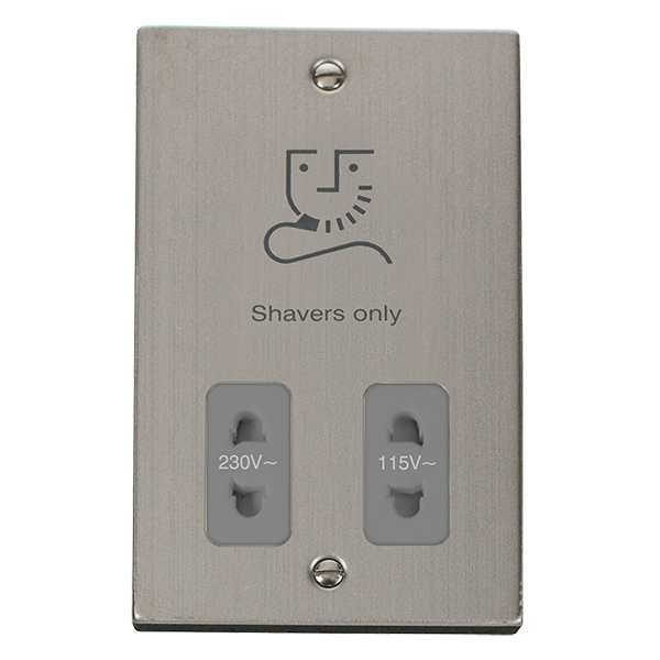 Stainless Steel Shaver Socket 115v/230v - Grey Trim