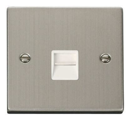 Stainless Steel - White Inserts Stainless Steel Master Telephone Single Socket - White Trim