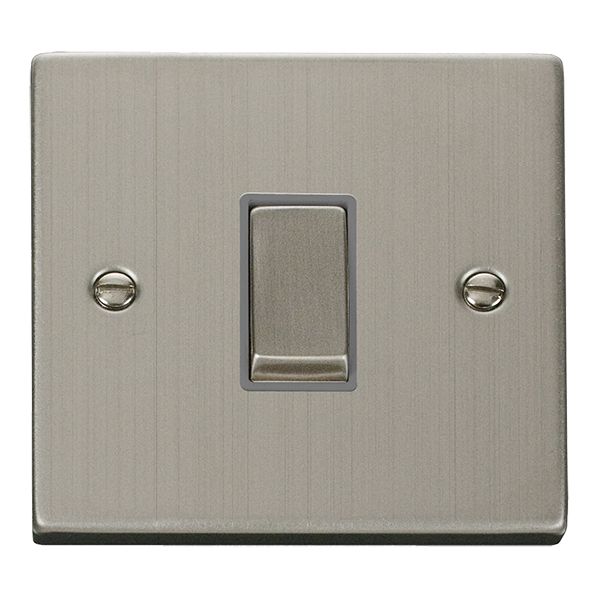 Stainless Steel 10A 1 Gang 2 Way Ingot Light Switch - Grey Trim