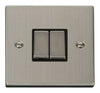 Stainless Steel - Black Inserts Stainless Steel 10A 2 Gang 2 Way Ingot Light Switch - Black Trim