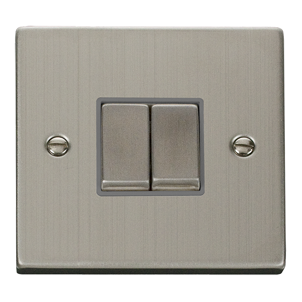 Stainless Steel 10A 2 Gang 2 Way Ingot Light Switch - Grey Trim