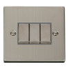 Stainless Steel 10A 3 Gang 2 Way Ingot Light Switch - Grey Trim