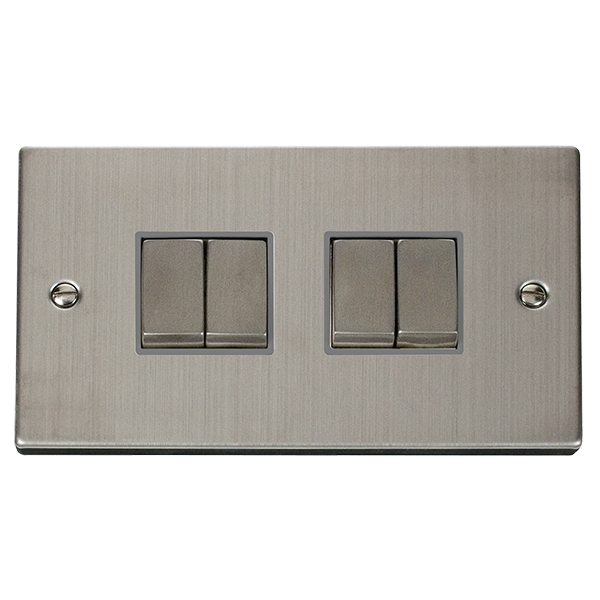 Stainless Steel 10A 4 Gang 2 Way Ingot Light Switch - Grey Trim