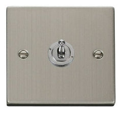 Stainless Steel - White Inserts Stainless Steel 1 Gang 2 Way 10AX Toggle Light Switch