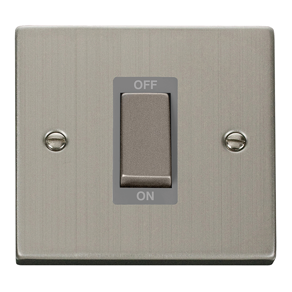 Stainless Steel 1 Gang Ingot Size 45A Switch - Grey Trim