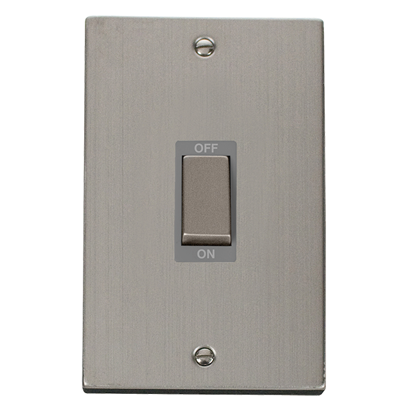 Stainless Steel 2 Gang Ingot Size 45A Switch - Grey Trim