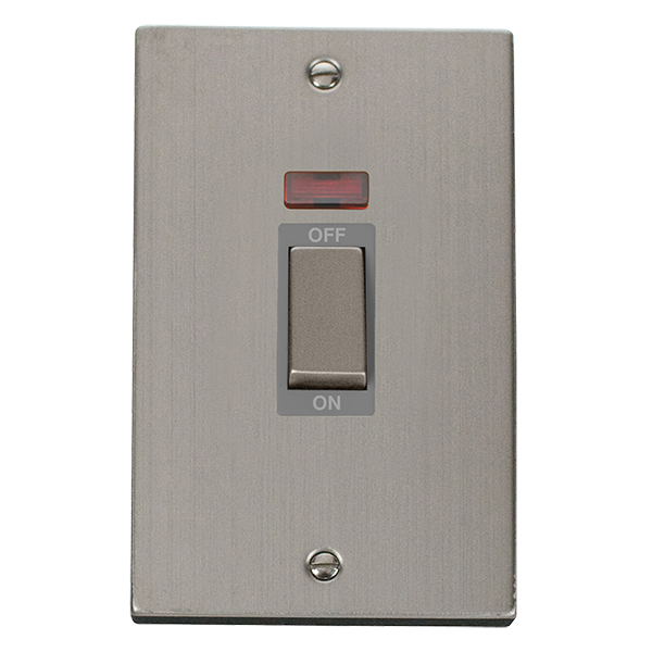 Stainless Steel 2 Gang Ingot Size 45A Switch With Neon - Grey Trim