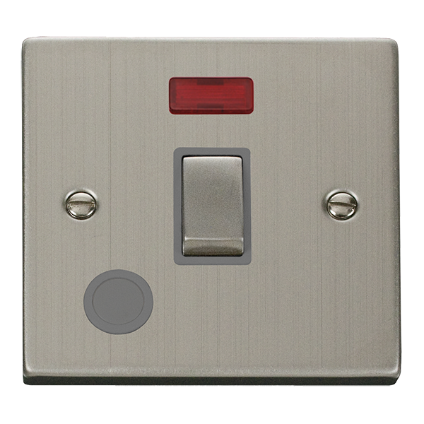 Stainless Steel 1 Gang 20A Ingot DP Switch With Flex With Neon - Grey Trim