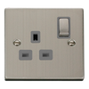 Stainless Steel 1 Gang 13A DP Ingot Switched Plug Socket - Grey Trim