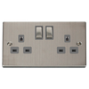 Stainless Steel 2 Gang 13A DP Ingot Twin Double Switched Plug Socket - Grey Trim