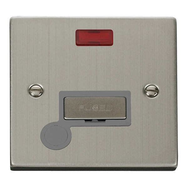 Stainless Steel 13A Fused Ingot Connection Unit With Neon With Flex - Grey Trim