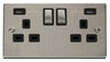 Stainless Steel - Black Inserts Stainless Steel 2 Gang 13A DP Ingot 2 USB Twin Double Switched Plug Socket - Black Trim