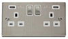 Stainless Steel - White Inserts Stainless Steel 2 Gang 13A DP Ingot 2 USB Twin Double Switched Plug Socket - White Trim