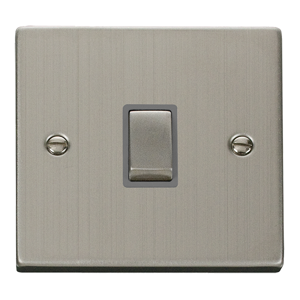 Stainless Steel 1 Gang 20A Ingot DP Switch - Grey Trim